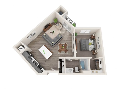 Floor plan for 1 bed, 1 bath, 715 sqft